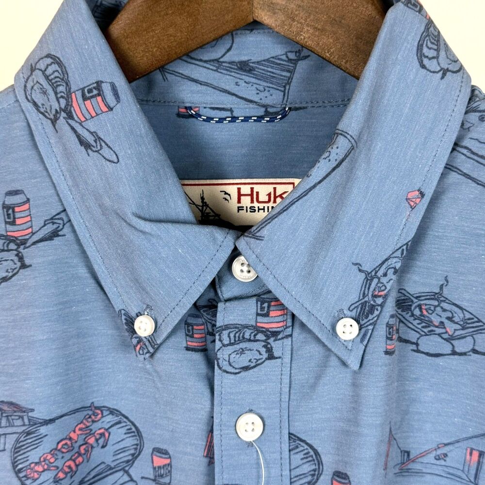 Huk Fishing Men's Ameri-Cookin Kona Short Sleeve Shirt Large NWT